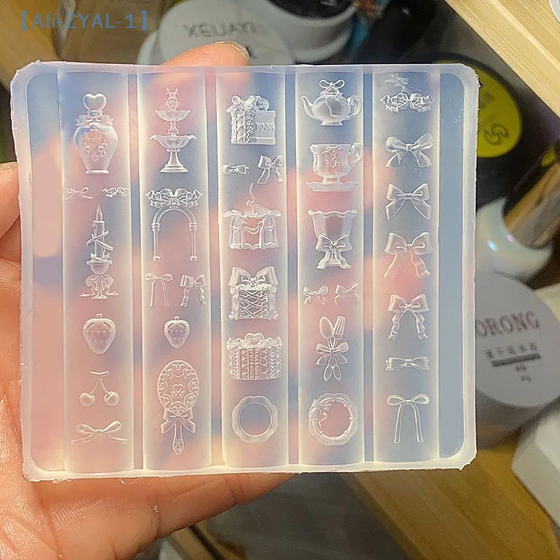 【ZYAL-1】Transparente Nail Art Silikon-Schnitzform, Schleife, Spiegel, Teetasse, UV-Gel, Nagellack, Kunstform, DIY Nagel-Charm, Schablonen, Dekor