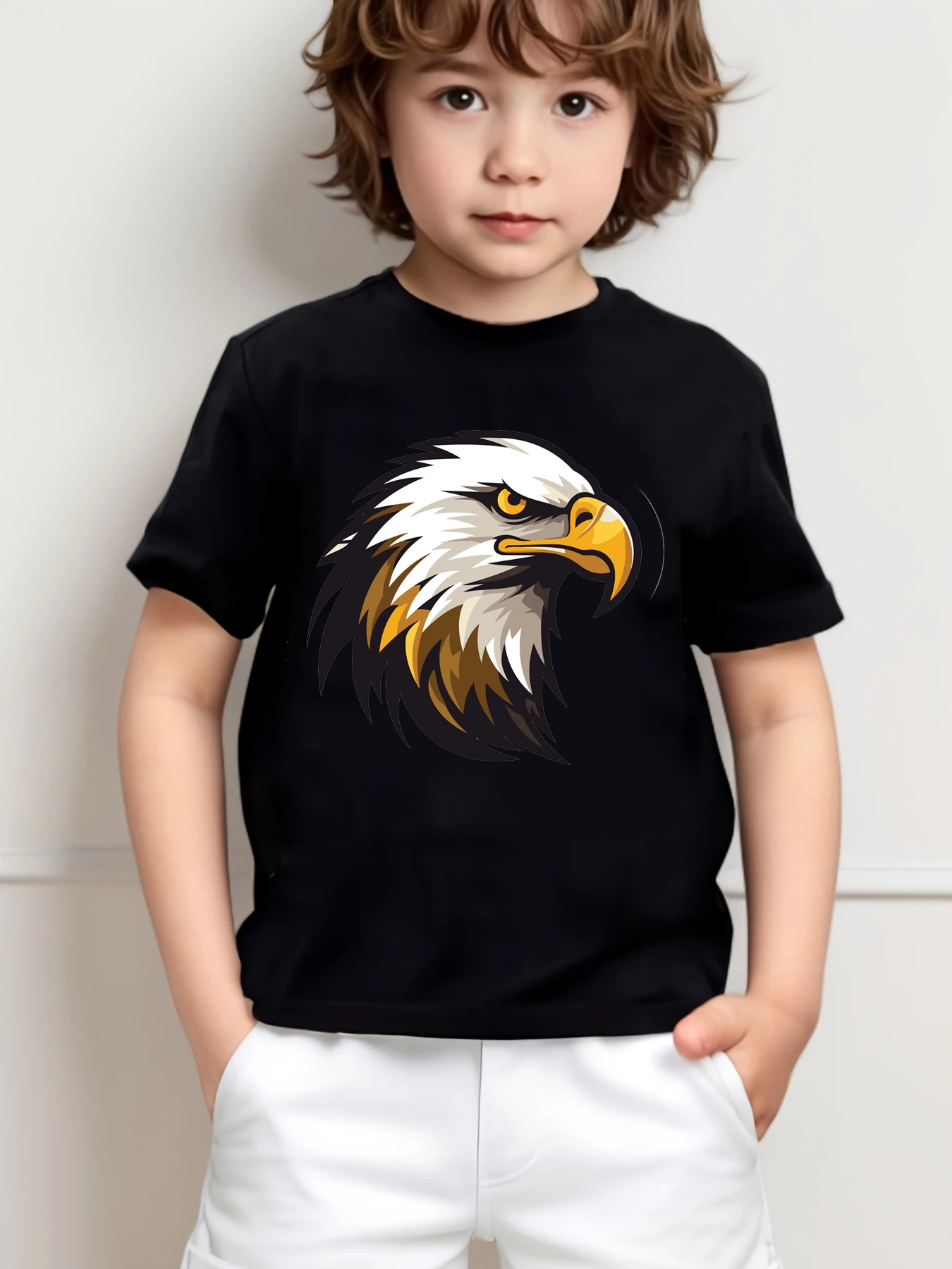 Kurzärmliges Sommer-T-Shirt mit Vibrant Eagle-Print – T-Shirt mit Rundhalsausschnitt für Jungen