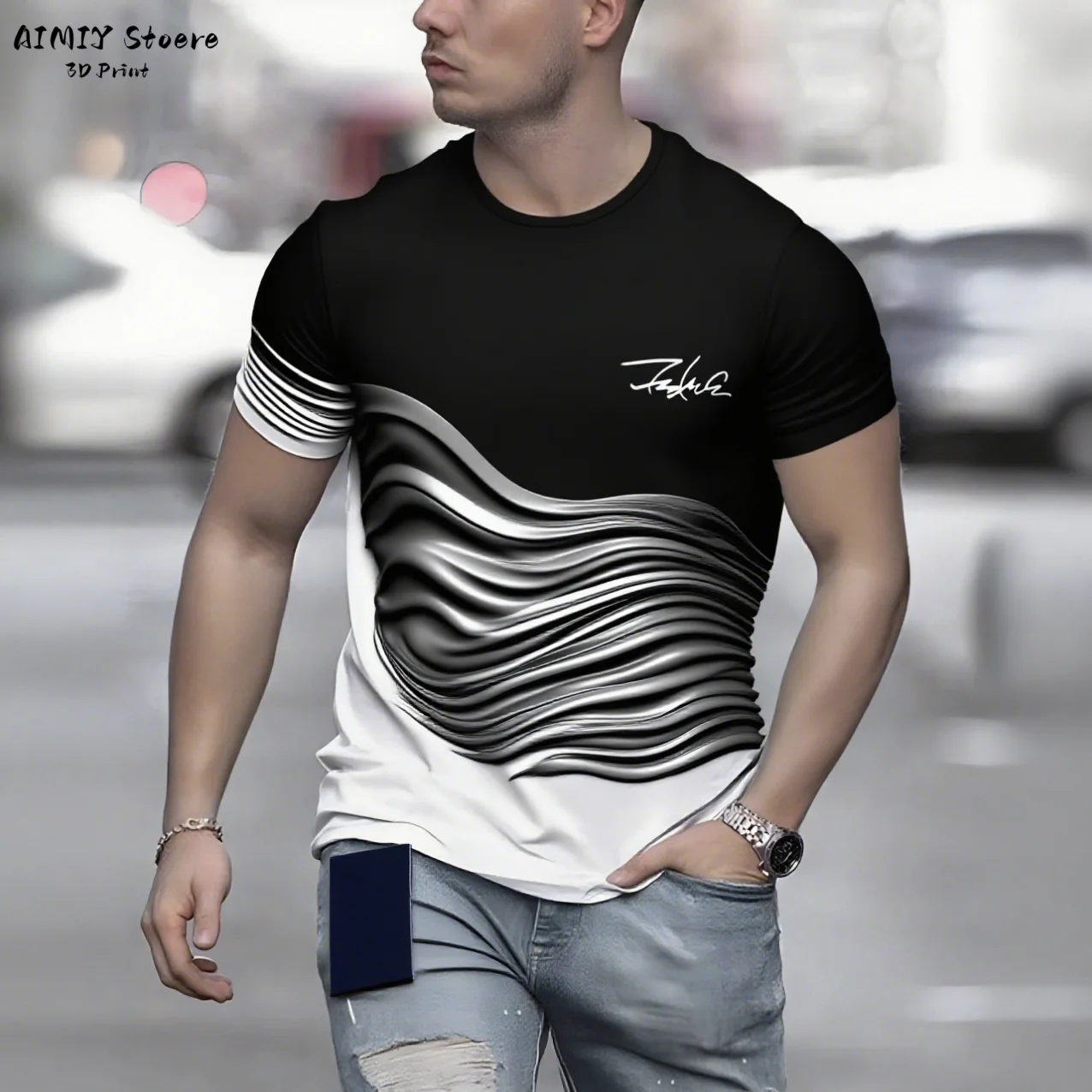 Summer Men's T Shirt Casual Round Neck Loose Tops Fashion Color Contrast Print T Shirt for Men Funny 3D Tee Street Trend Clothes