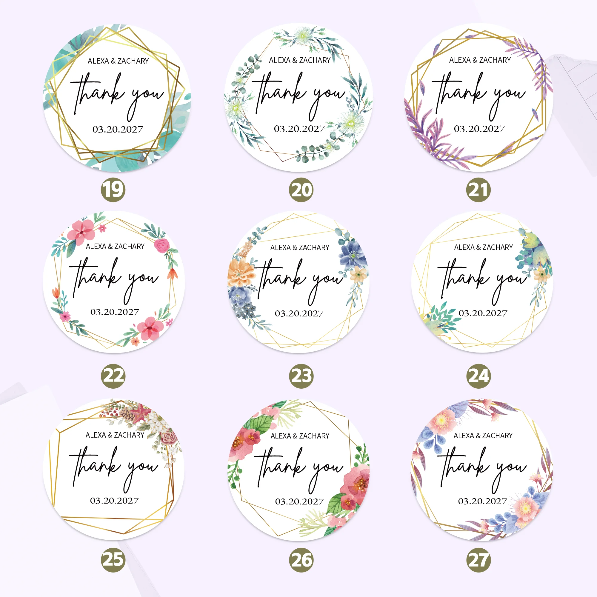 Custom Stickers for Wedding Round Custom Logo Labels of Flower Waterproof Personal design Stickers for Birthday,Gift Packaging view 4