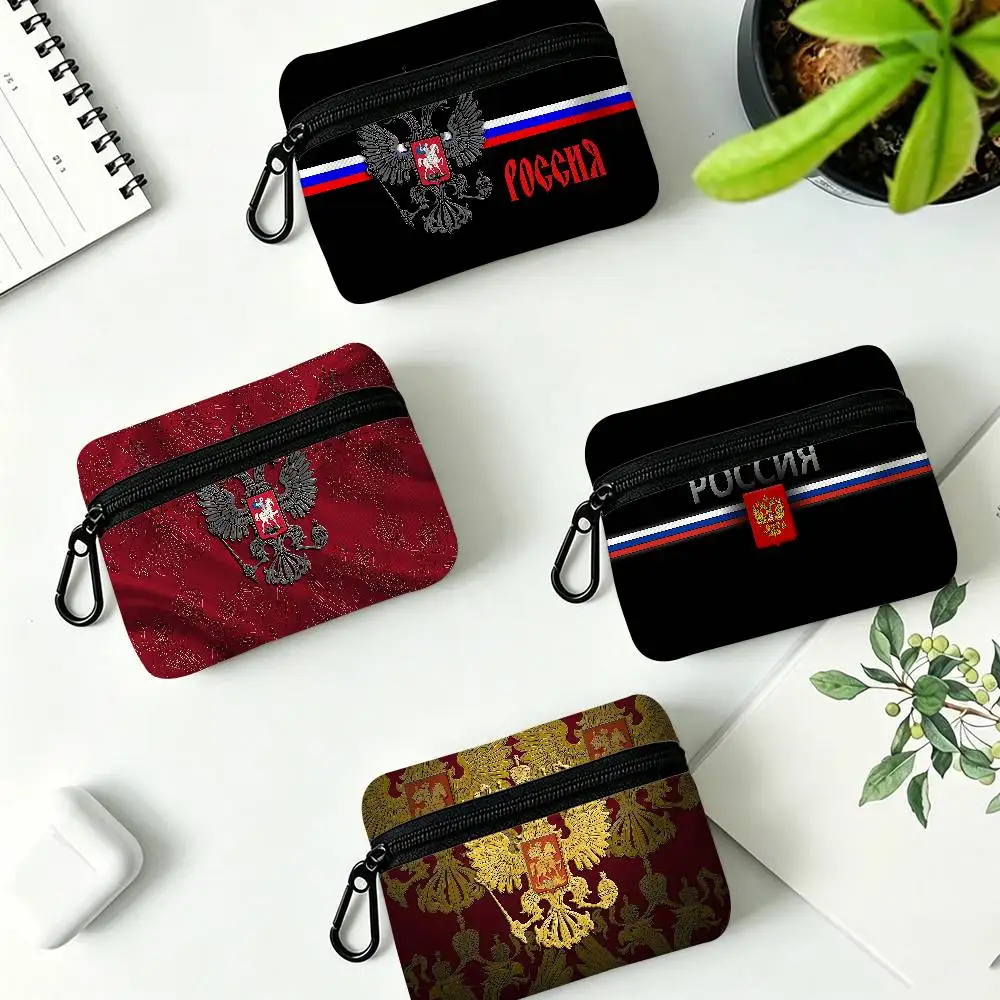 Russian flag Waterproof Oxford Cloth Zipper Wallet Portable Hanging Small Coin Purse For Travel