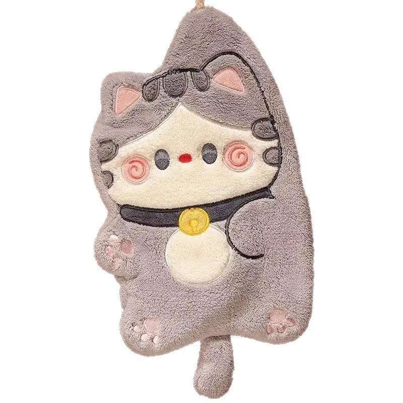 Cartoon Hug Cat Hanging Towel Absorbent Small Towel Wiping Cloth for Household Kitchen Cute Handkerchief Wiping Towel