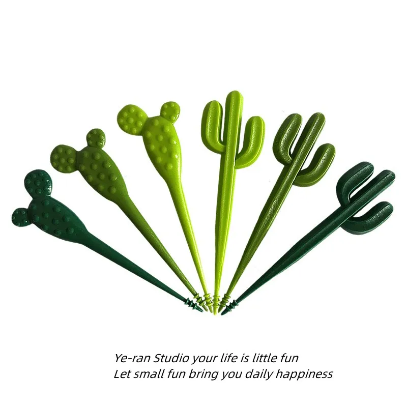

Color Mix 6 A Set Of Cactus Fruit Fork Kitchen Cake Dessert Tool Tag Recyclable Home Decor Set Creative Business Party Gifts