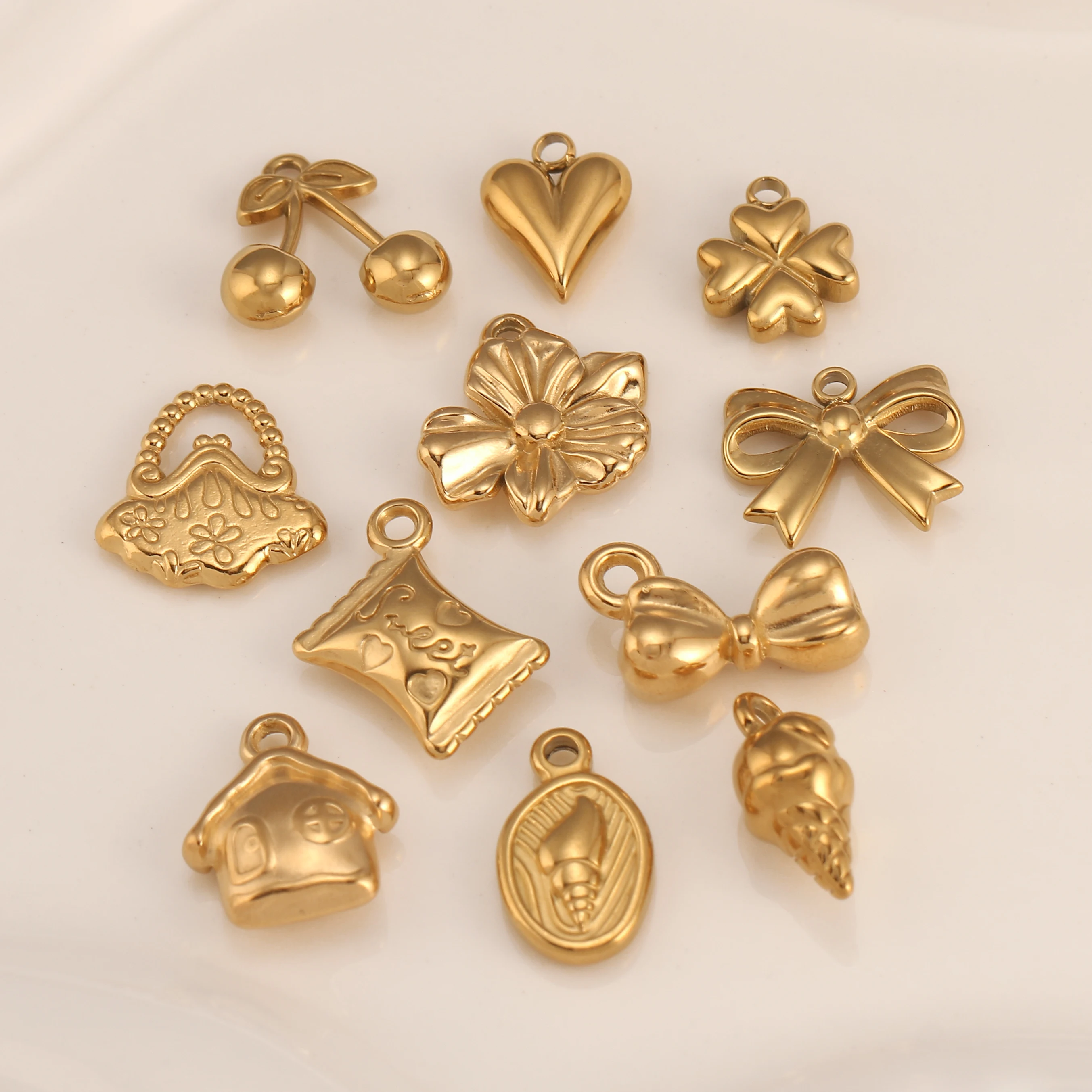 3Pcs Conch Shell/Sunflower/Balloon Heart/Sweet Candy Charm No Fade Exquisite Stainless Steel Pendant DIY Necklace Jewelry Making
