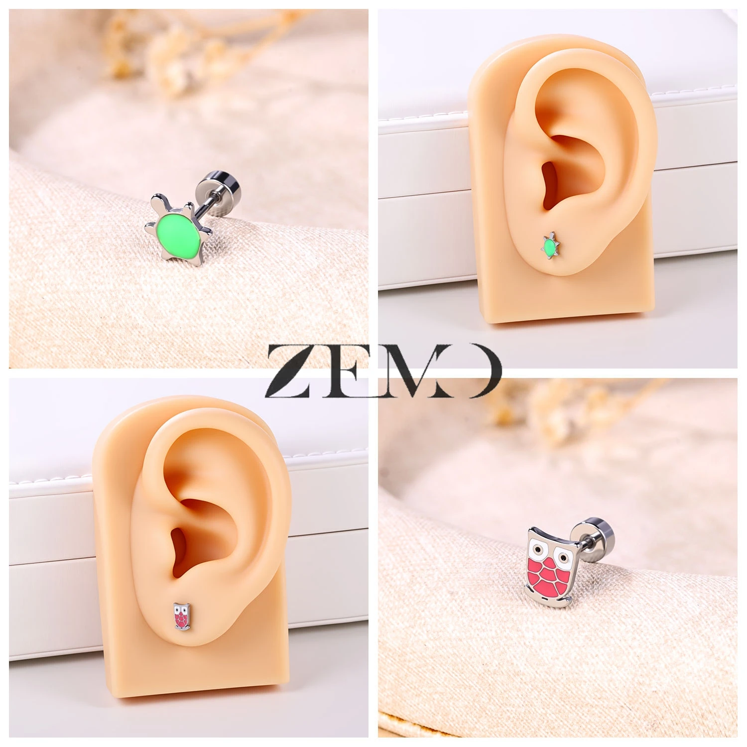 ZEMO 1 Pair 316L Stainless Steel Cute Stud Earrings Colourful Butterfly Bee Frog Ladybug Ear Stud Cartilage Earring Piercing 20G view 4
