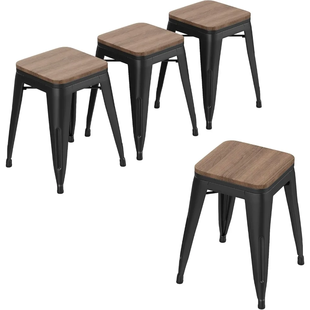 

Modern Industrial Metal Stool Classroom Stools with Wooden Seat [Set of 4] Stackable 18" Dining Chair Short Stools