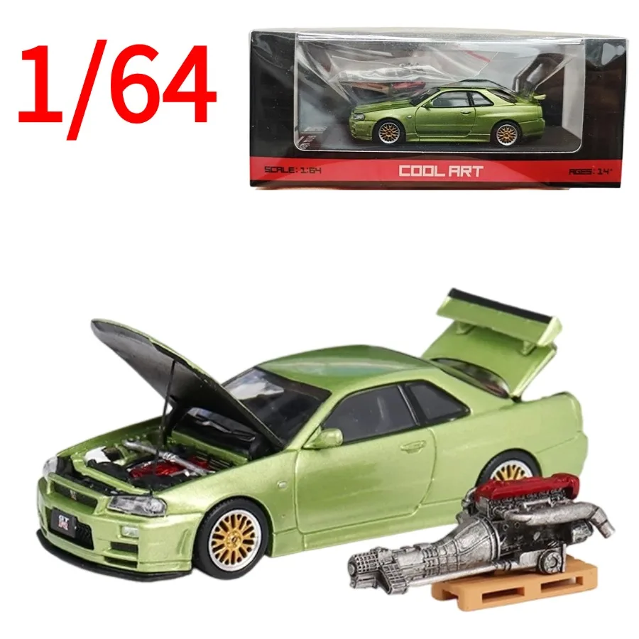 coolart-diecast-1-64-nissan-gt-r-r34-openable-hood-alloy-car-model-nissan-engine-play-vehicles-collectible-model-car-toys-gift