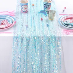 1pc Blue Mermaid Party Table Runner Glitter Holographic Mermaid Tail Scale Sequin Table Runner For Birthday Party Decoration