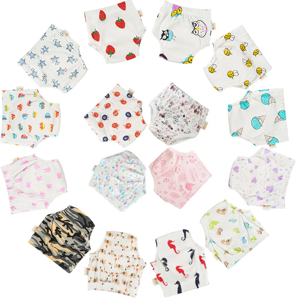 10PCS/lot  Cute Prints Waterproof Baby Potty Training Pants Reusable Toilet Panty Diapers Infant Cloth Diaper Changing Underwear