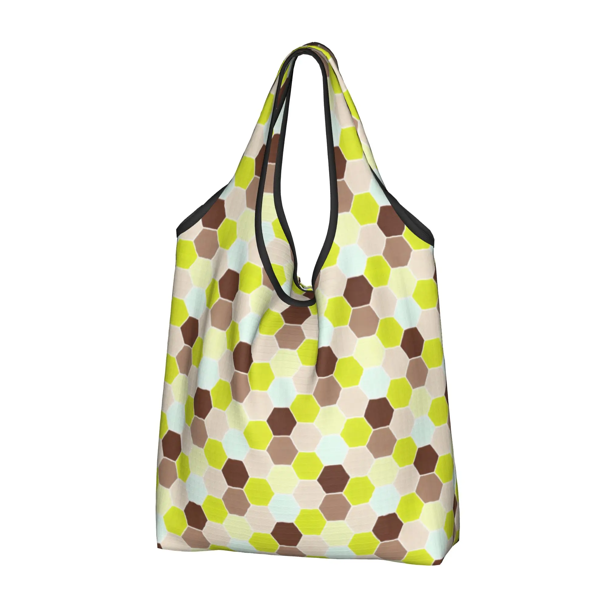 Fashion Printed Geometric Honeycomb Hexagonal  Shopping Tote Bag Portable Shopper Shoulder Colorful Handbag