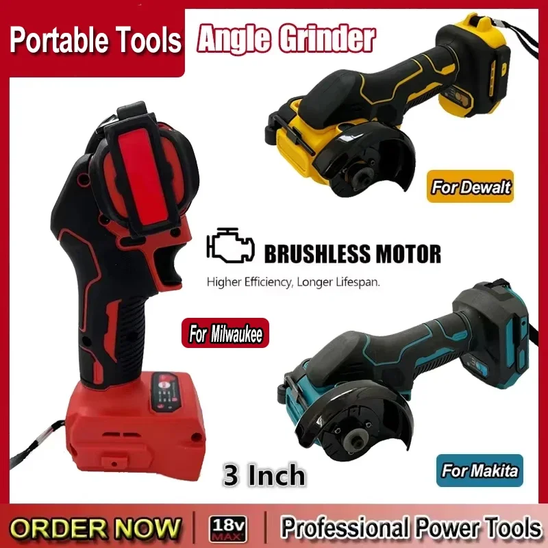 Fit Milwaukee Cordless Angle Grinder 3 Inch Polishing Machine Diamond Cutting Grinding Cut OFF Tools For Dewalt/Makita Battery