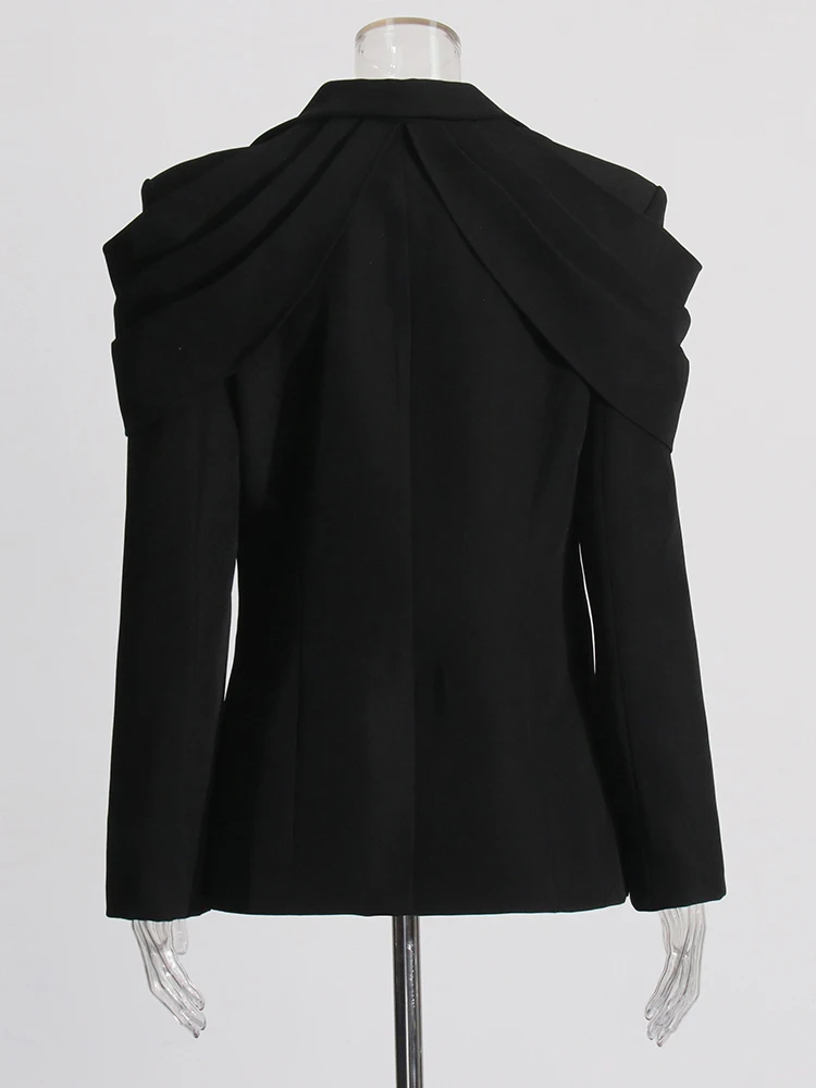 TWOTWINSTYLE-Chaqueta con pliegues empalmados para mujer, Blazer elegante de manga larga con cuello con muescas y botones de retales