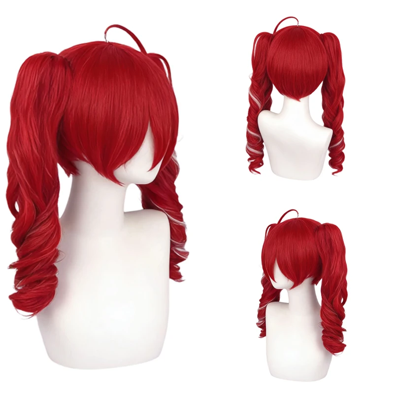 

Anime Red Double Ponytail Highlight Long Curly Wig Kasane Teto Same Style Universal Lolita Cosplay High Temperature Fiber Wig