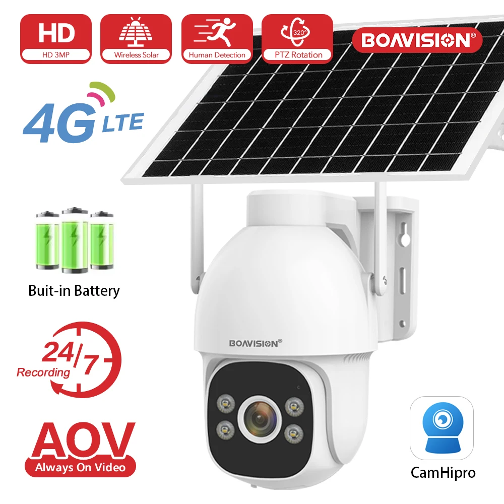 

AOV 4G Solar Camera Outdoor 3MP Humanoid Detection 7*24H Recording Full Color Night Vision Built-in Battery Security Camera