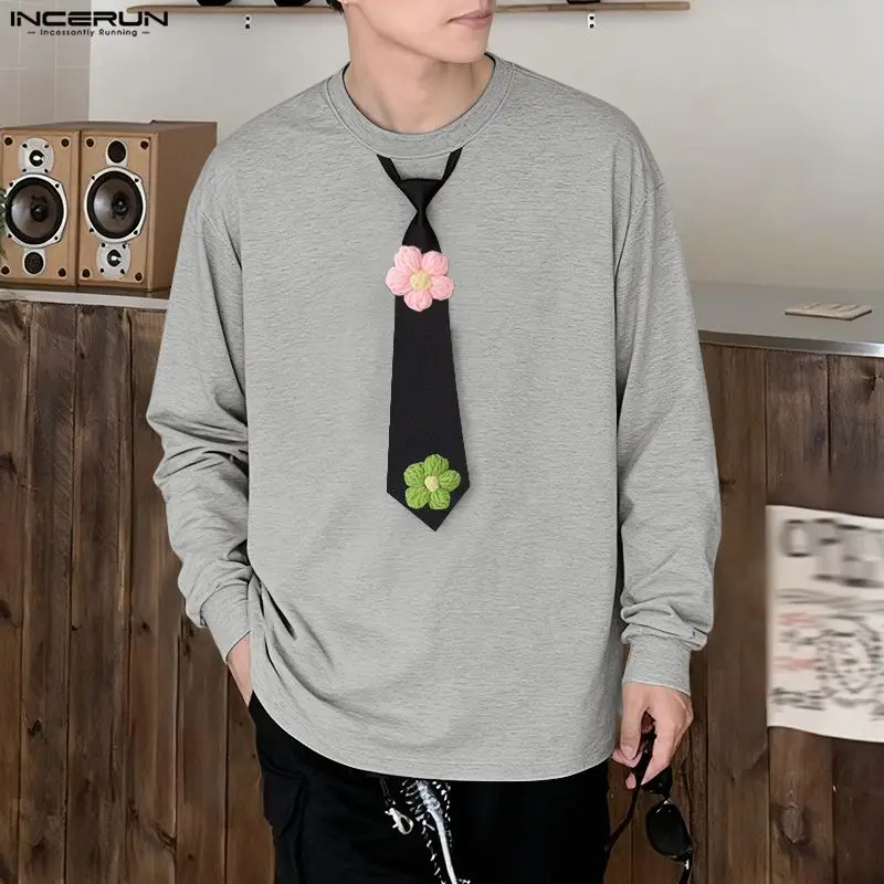 

INCERUN Men T Shirt Patchwork O-neck Long Sleeve Casual Male Tee Tops Streetwear Loose Fashion Korean Style Men Clothing S-5XL