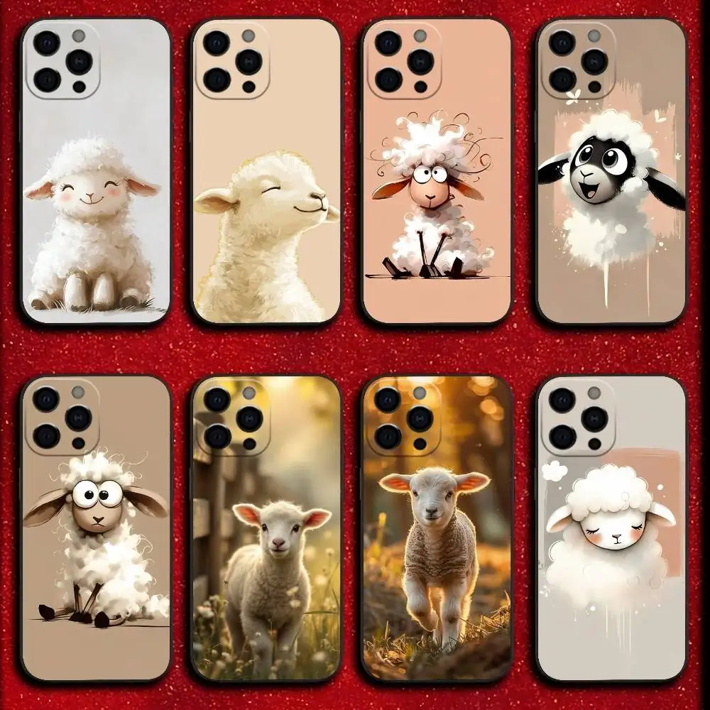 

Cute Cartoon Sheep Phone Case For iPhone 17,16,15,14,13,12,11,Pro,Max,Plus,E,SE4,Air,Mini Black Cover
