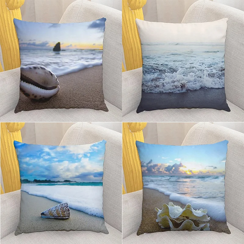 

Домашний декор, пляжные сцены с ракушками, подушка с цифровым принтом, чехол для подушки, подходит для дивана, спальни, автомобиля, наволочка