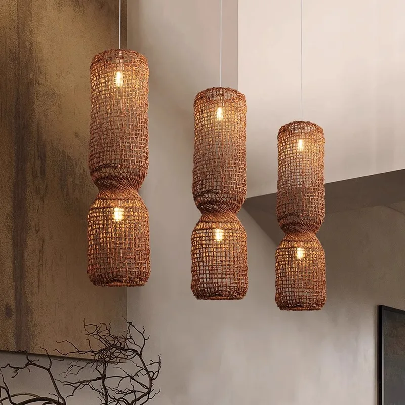 Japanese Wabi Sabi Retro Rattan Pendant Lamp Zen Tea Room Homestay Hotel Restaurant Bar Counter Chandelier Home Decor Lighting