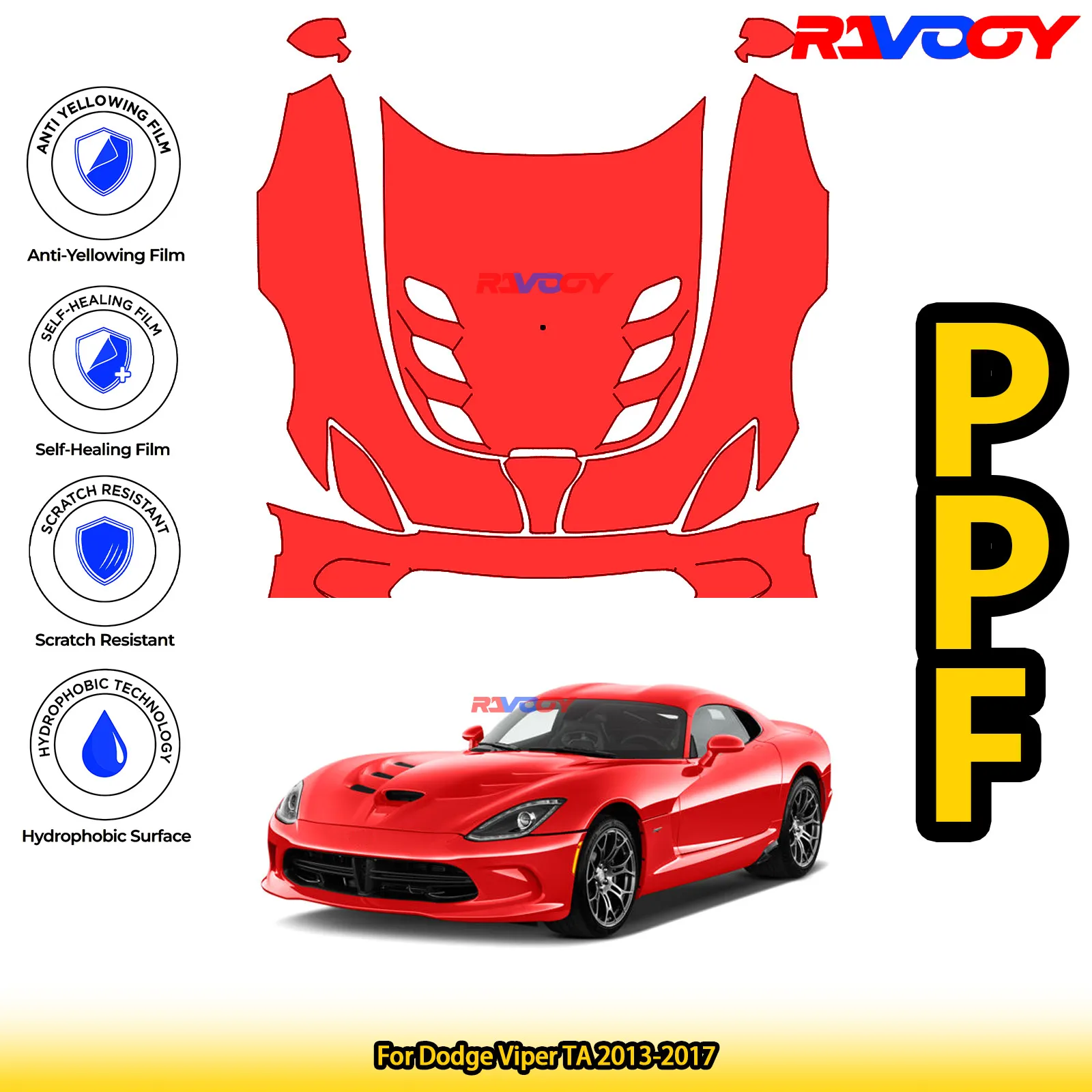 

For Dodge Viper TA 2013-2017 Glossy Matte Black Precut front PPF Kit Paint Protection Film