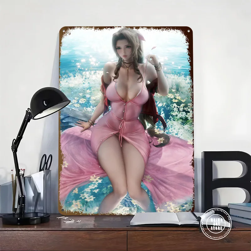 Aerith Remake V2 Metal Poster Custom Wall Art Retro Vintage Tinplate Signs for Man Cave Garage Decoration Room Bathroom Decor