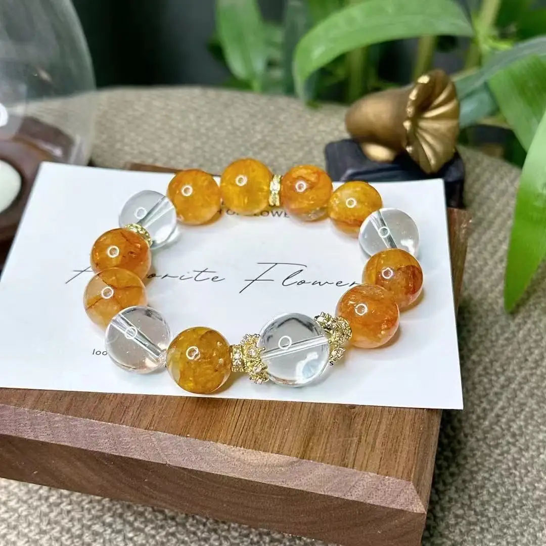 

Natural Xanthate Flower, White Crystal Bracelet Fashion Light Luxury Versatile Men's and Women's Bracelet