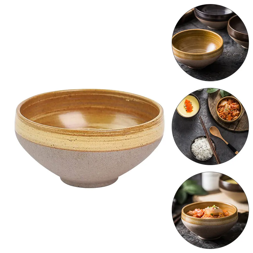 

1Pcs Vintage Glazed Ceramic Rice Bowl Handcrafted Soup Noodle Salad Cereal Pasta Fruit Serving Bowl Anti-Slip Stable Base