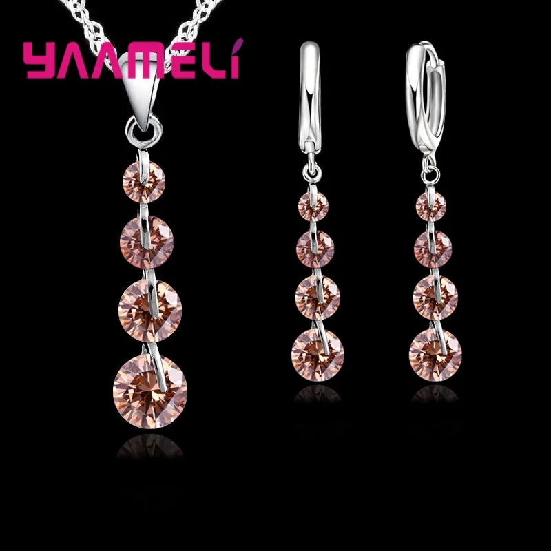 Fashion 925 Sterling Silver Bridal Jewelry Set For Women Tassel Cubic Zircon Pendant Necklace Earrings Sets Wedding Gift