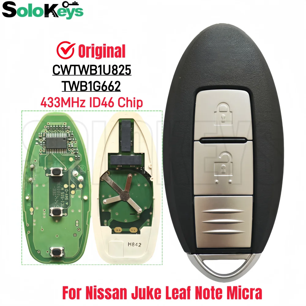 

SOLOKEYS FCC ID:CWTWB1U825 For Nissa Micra Juke Sentra Patrol Note Navara Tiida Original Smart Remote Car Key 433MHz 46 Chip