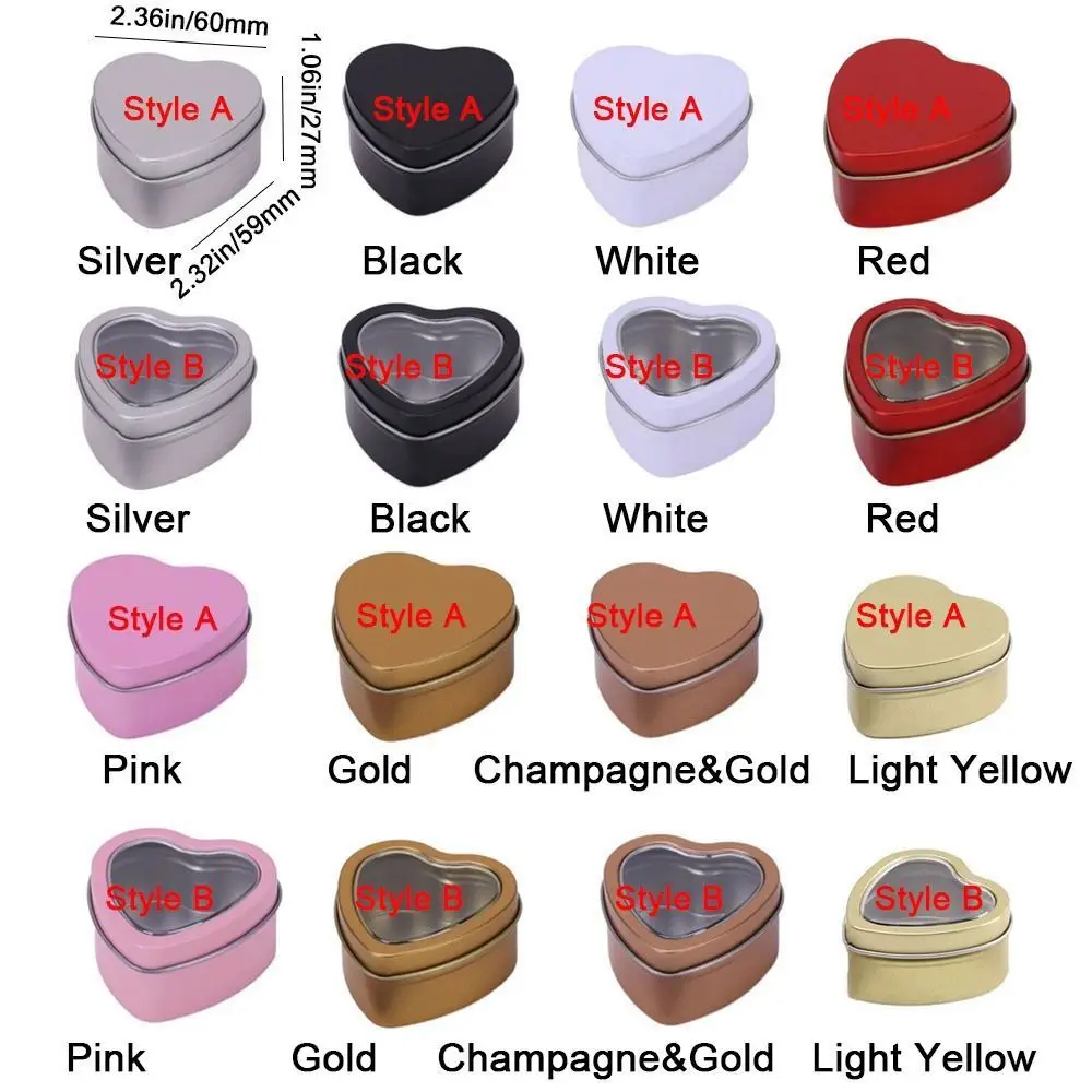 Multifunctional Tinplate Heart Shape Tins Empty Small Heart-shaped Containers Silver/Red/Pink Refillable Jewelry Box for Candle
