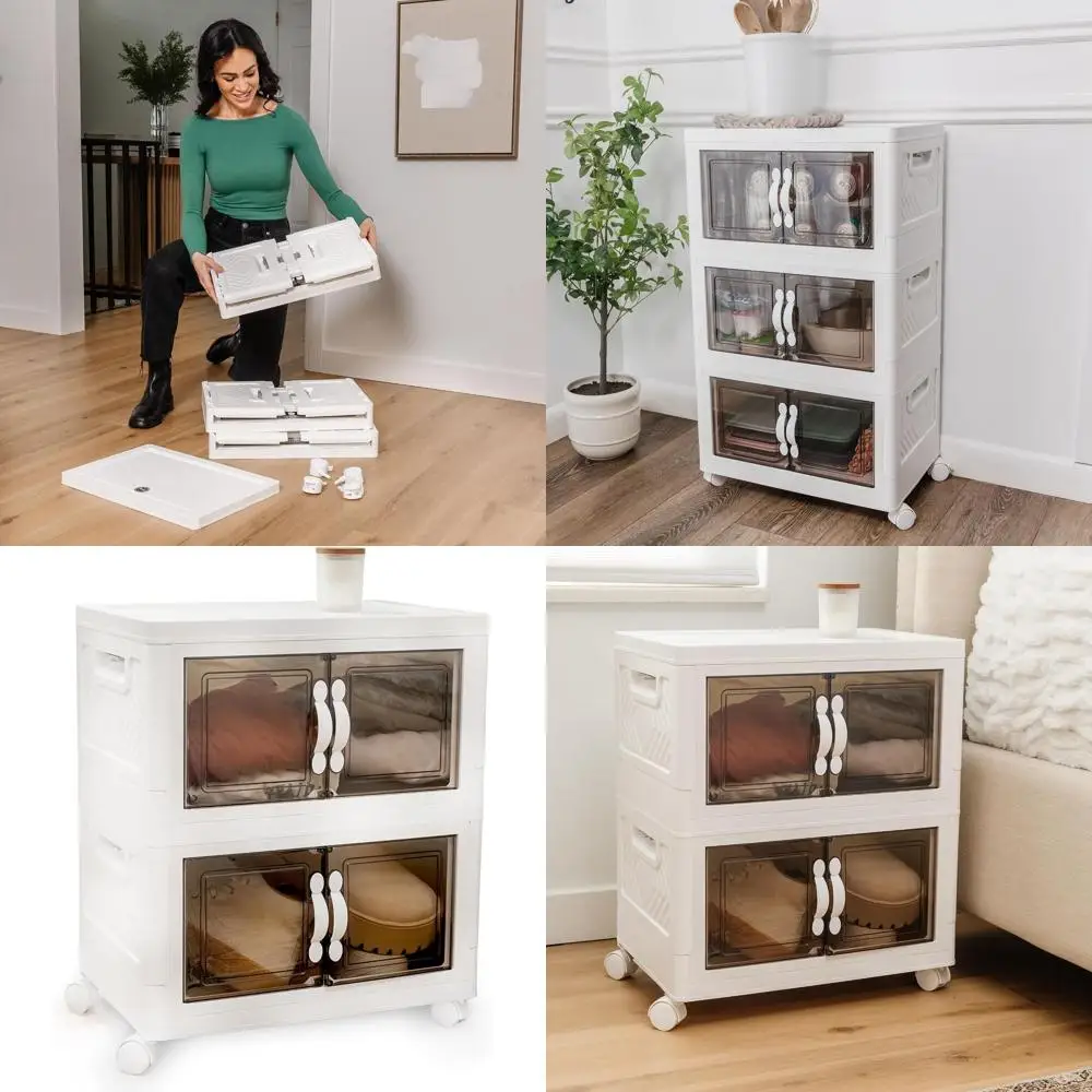 

Stackable 26-Quart Plastic Storage Bins with Lids and 2-Tier Wheeled Shelf Organizer for Multipurpose Use