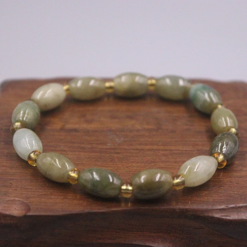 Natural Jade Women Perfect Gift Lucky Oval Round Beaded Elastic Bracelet