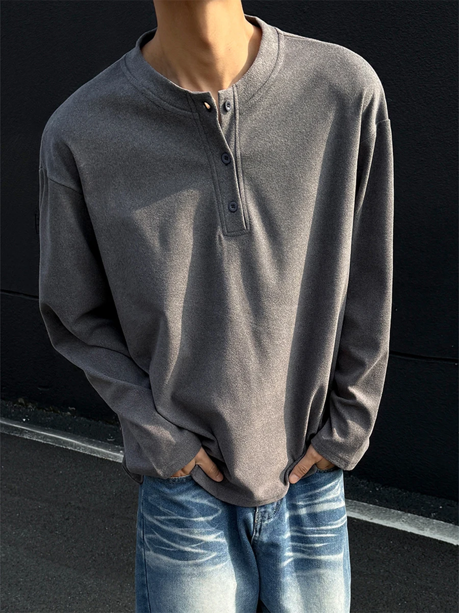 

Мужская толстовка с длинным рукавом и V-образным вырезом, осенне-зимняя, свободного кроя, с воротником хенли, базовый слой, Heavyweight Cleanfit