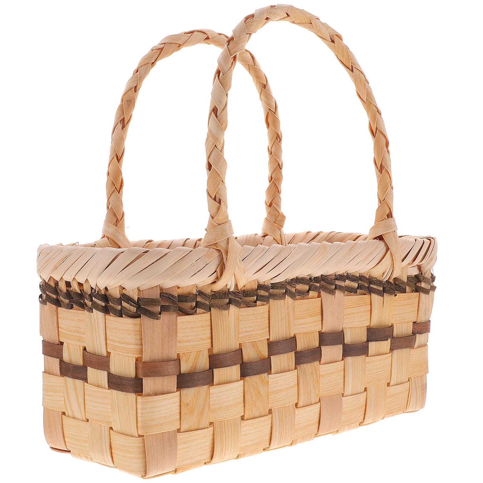 سلة نزهة محمولة سلة تخزين منسوجة للفواكه والوجبات الخفيفة الخبز زهرة جمع ريفي الروطان مقبض في الهواء الطلق داخلي