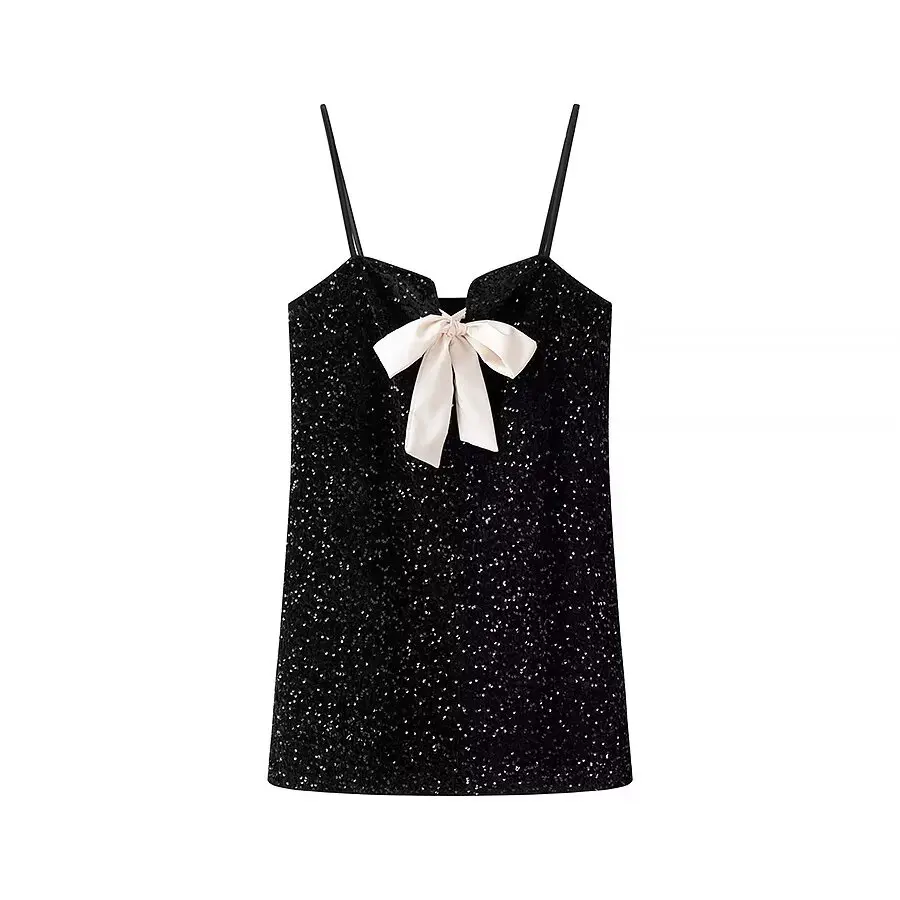 UETEEY 2024 Sequined Embroidered Black Dress With Bow Accessories Simple and Elegant Girl Party Dress Direct Purchase Service