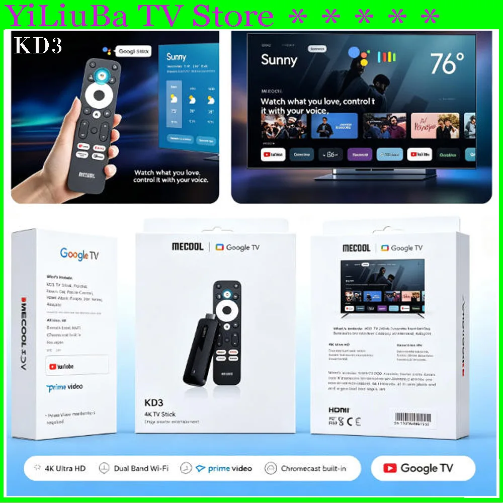 【Genuine】New Mecool KD3 Smart Google TV Stick 4K UHD Android11 2GB 8GB with Doby Audio WiFi 2.4G/5G HDR 10 Best mini home player