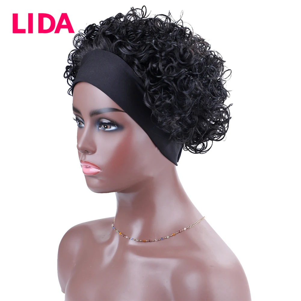 Lida Short Curly Women Wig Mixed Hair Extensions Machine Made With Natural Side Part Top Hair Line For Daily Life