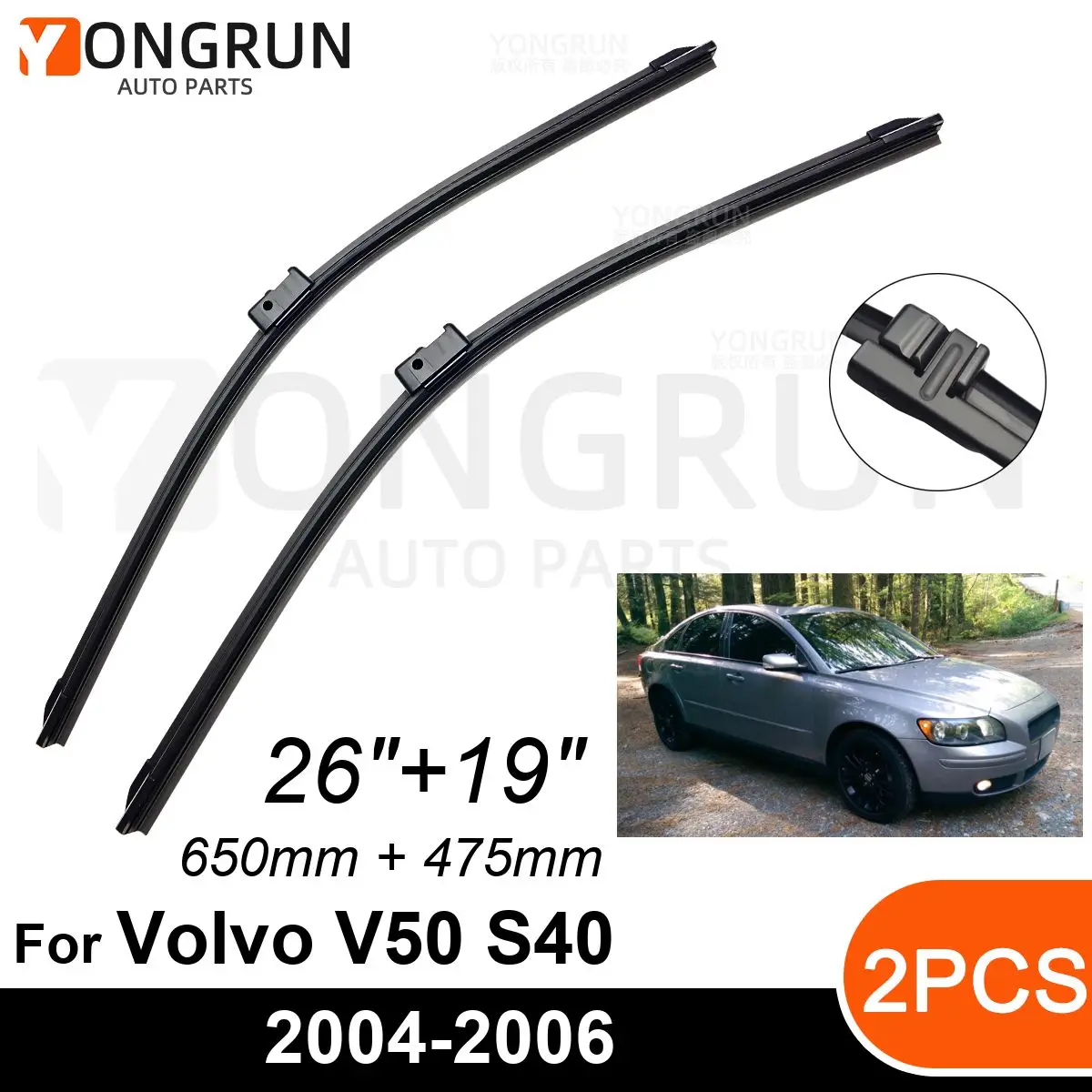 

Car Front Windshield Wipers For Volvo V50 S40 2004-2006 Wiper Blade Rubber 26"+19" Car Windshield Windscreen Accessories