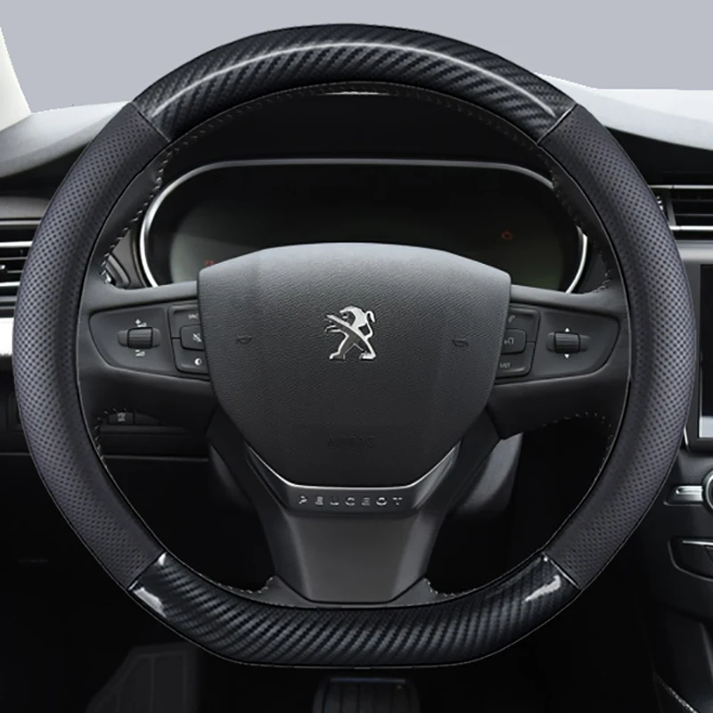 Carbon Fibre + Echtes Leder Auto Lenkrad Abdeckung D Form Für Peugeot 508 2010 ~ 2016 Auto Zubehör innen