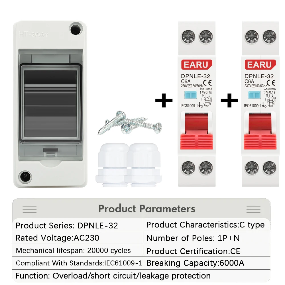EARU HT-2 IP65 Wasserdichter elektrischer Verteilerkasten für den Außenbereich AC DC Solar-Leistungsschalter MCB 63A RCBO PC Kunststoff-Anschlusskabelkasten 5