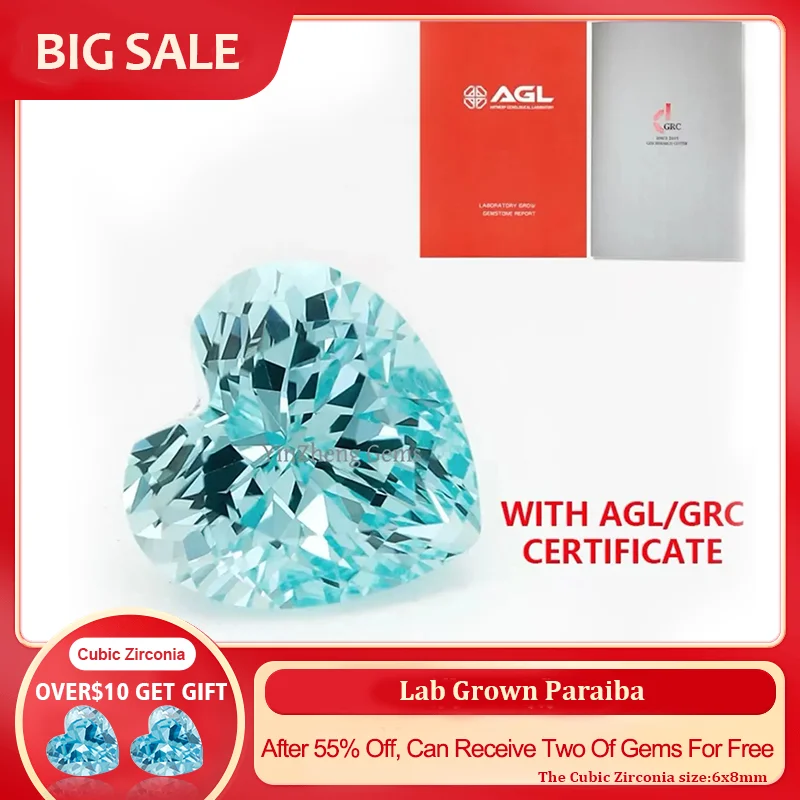 

YinZheng Czochralski Heart Shape Lab Grown Paraiba Loose Gemstone Shiny Quality DIY Ring Necklace Earrings With AGL Certificate