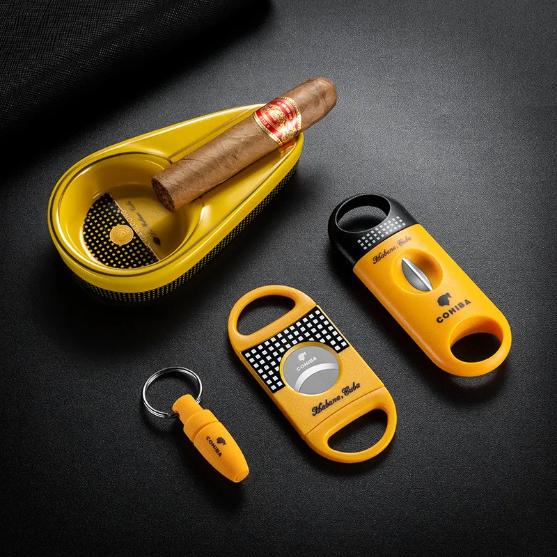 Cigar Cutter  Set V-Cut Flat  Scissors Punch Ashtray Stainless Steel Sharp Guillotine  Knife Cutting Tool