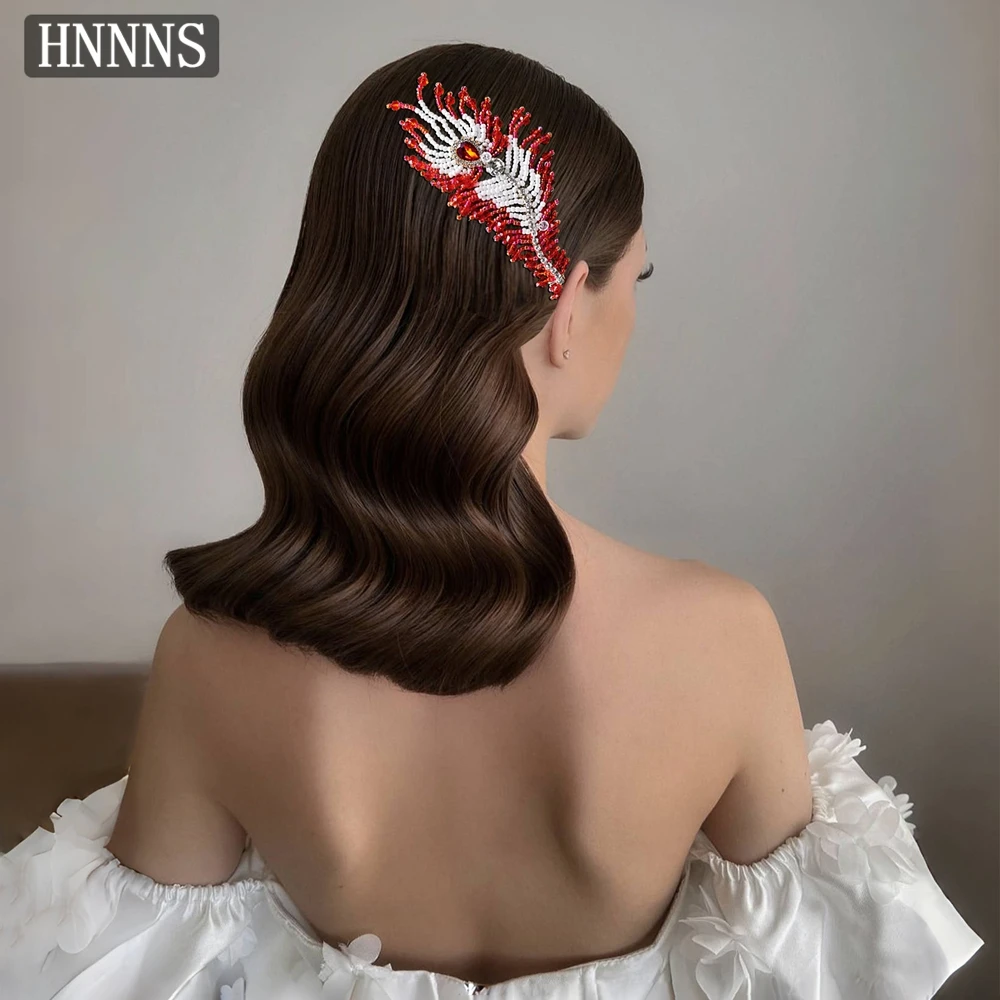 

HNNNS Red Women's Hair Clip Colorful Beaded Side Clip Girls Crystal Jewelry Hair Accessories Bridal Wedding Headdress A213