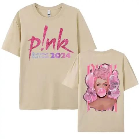 Sångare P! Nk Sommarkarneval 2024 Turné Musikkonsert T-shirts Herr Dam Mode Casual Vintage T-shirt Hiphop Punk Stil T-shirt 10 best sales p nk-skjorta - №6