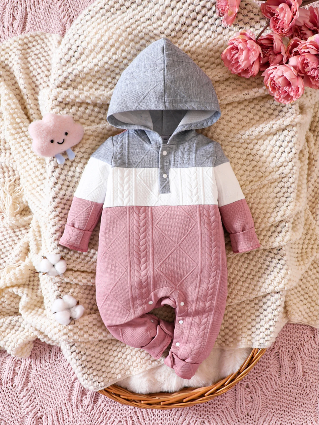 Spring And Autumn  Girls  And Boys  Hooded Round Neck  Long Sleeve Baby Romper Fashion  Warm And Casual