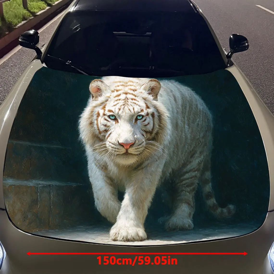 Car Decals A White Tiger With A Noble And Majestic Aura In A Deep - Hued Backdrop Car Hood Sticker, Waterproof Self - Adhesive V