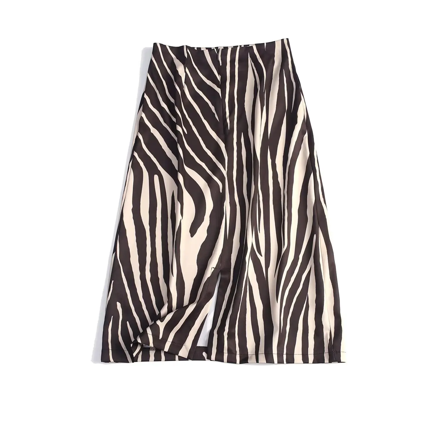 KONDALA Women Vintage Zebra Print Midi Skirt Street Style Chic Split Skirt 2026 Early Autumn/Fall Trendy Elegant Lady Y2K Skirts
