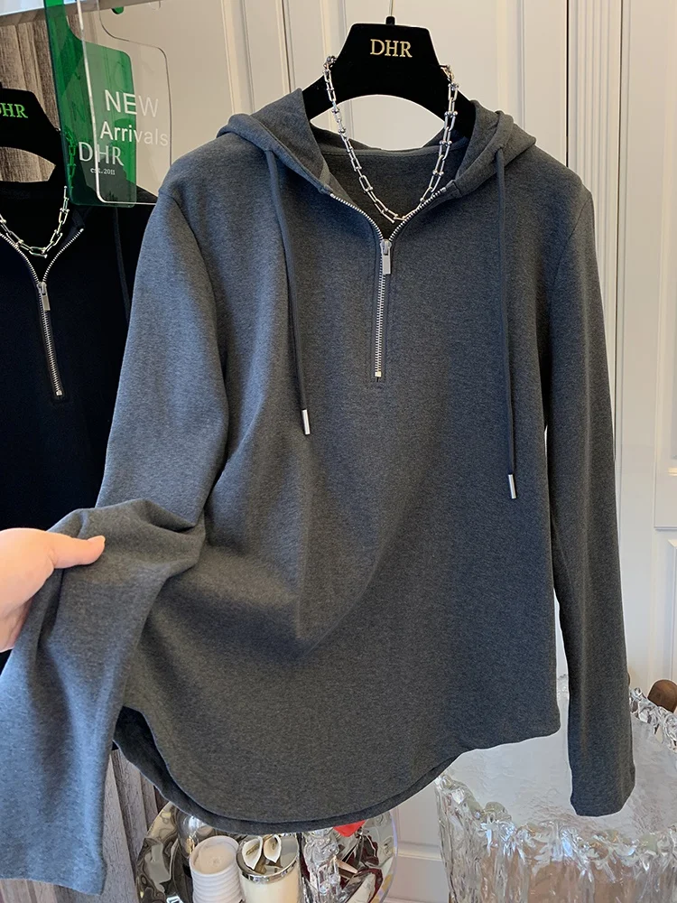 

Women's Zipper Hoodie Long Sleeve Base Shirt Inner Wear Casual Loose Design Spring Autumn Korean Style Polyester Cotton Blend