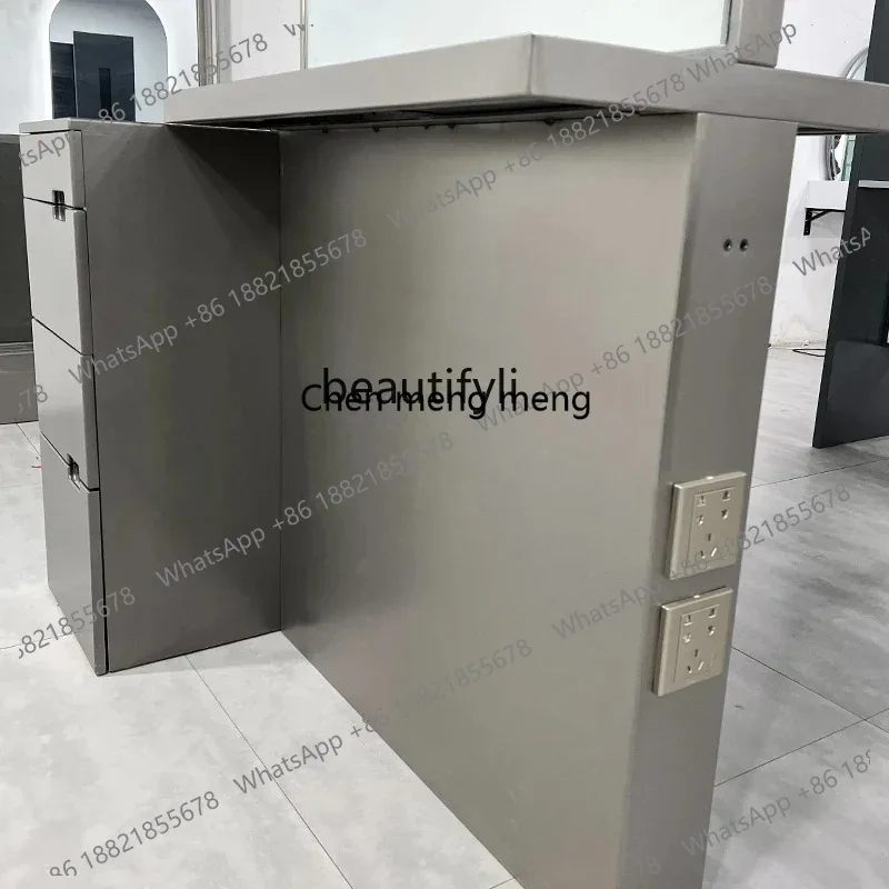 ss26 New Barber Shop Mirror Floor with Light Hot Dyeing Stainless Steel for Hair Salon Single and Double-Sided Hairdressing Dres