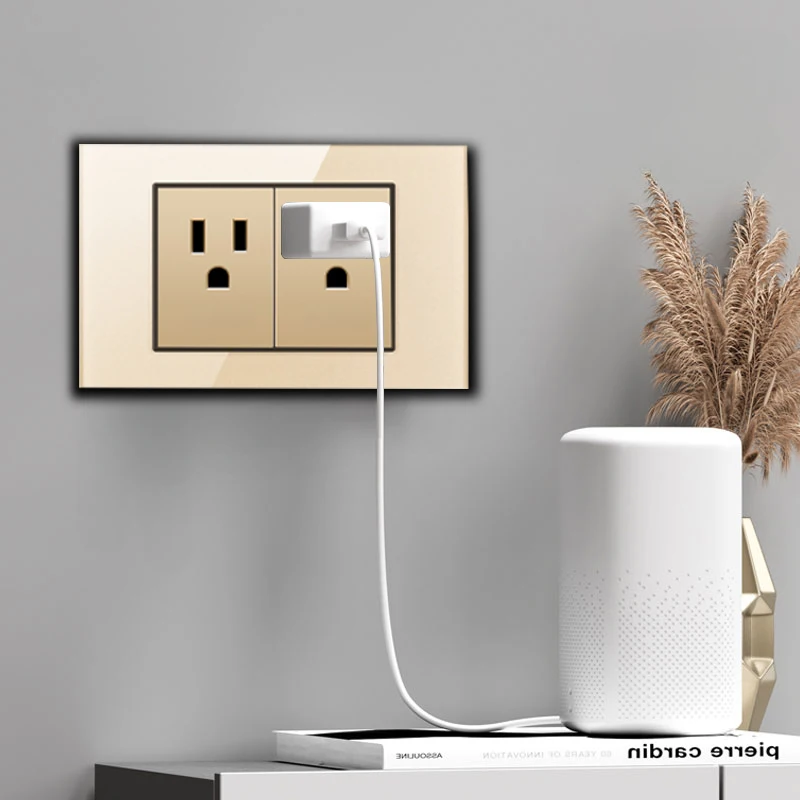 118 Gold Glass Plate Piano Key Reset Switch Thaimei Standard USB Wall Socket Smart Home Appliance Plug Adapter 2.1A Fast Charge