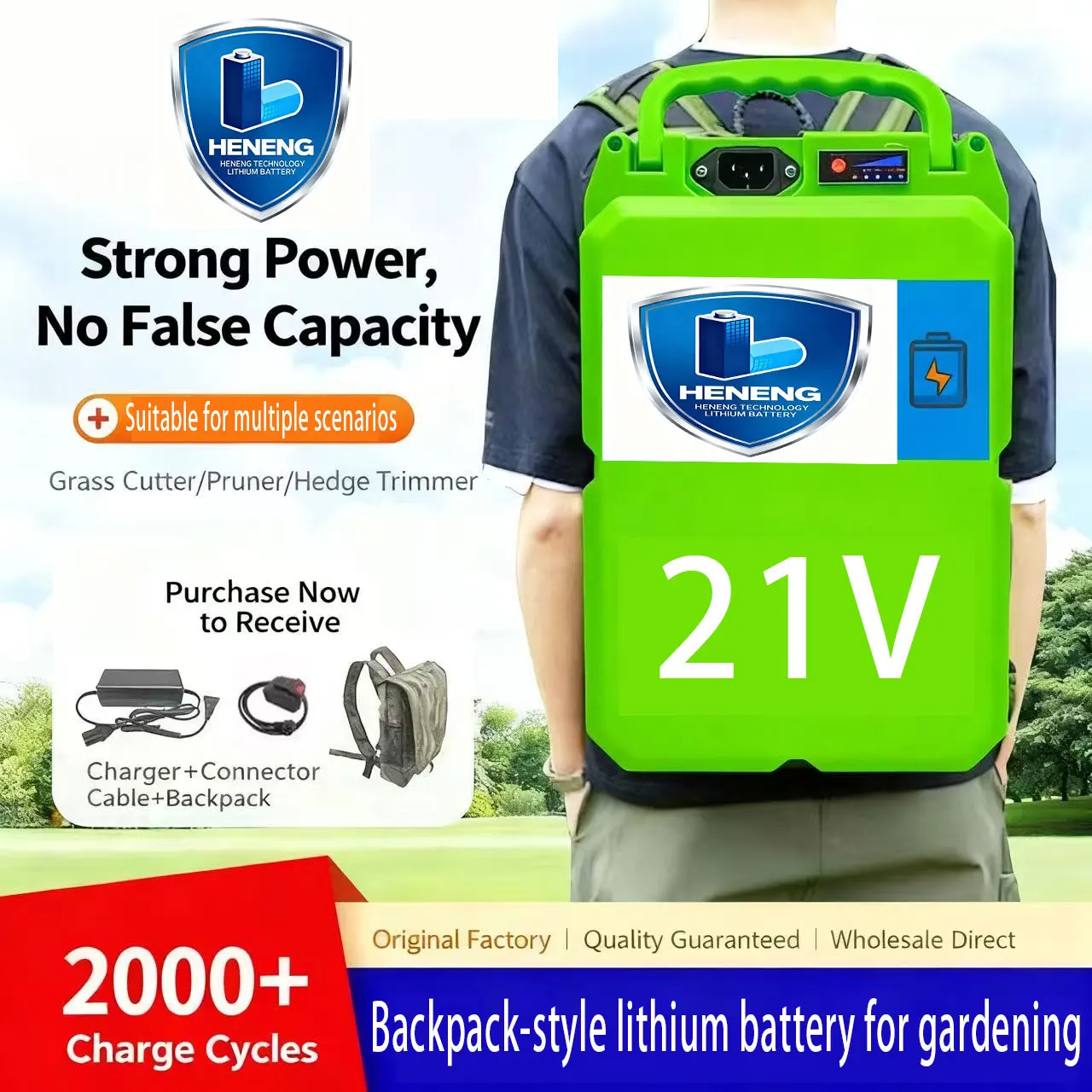 21V lithiová baterie typu batoh 30Ah/50Ah/90Ah vhodná pro připojovací kabel Makita, elektrický šroubovák, sekačku na trávu - náhled 2